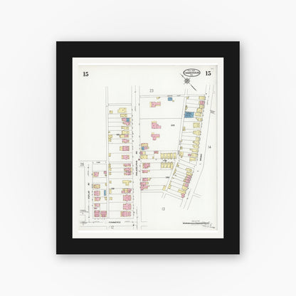 Old map wall art mockup — black gallery frame with white mat — Sanborn Fire Insurance Map from Chambersburg, Franklin County, Pennsylvania (1924), Sheet #0015