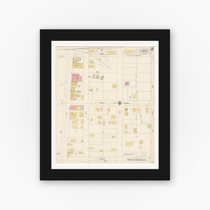 Old map wall art mockup — black gallery frame with white mat — Sanborn Fire Insurance Map from Compton, Los Angeles County, California (1916), Sheet #0002