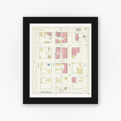 Old map wall art mockup — black gallery frame with white mat — Sanborn Fire Insurance Map from Madison, Madison County, Florida (1917), Sheet #0003