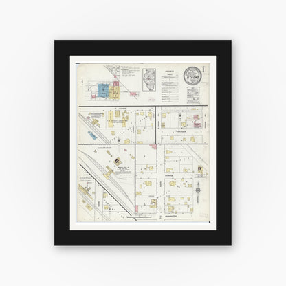 Old map wall art mockup — black gallery frame with white mat — Sanborn Fire Insurance Map from Athens, Menard County, Illinois (1914), Sheet #0001