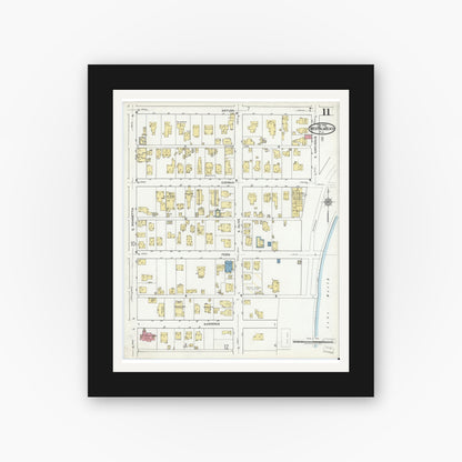 Old map wall art mockup — black gallery frame with white mat — Sanborn Fire Insurance Map from West Palm Beach, Dade County, Florida (1920), Sheet #0011