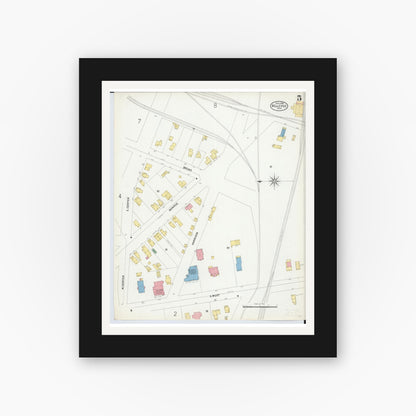 Old map wall art mockup — black gallery frame with white mat — Sanborn Fire Insurance Map from Bellevue, Huron And Sandusky County, Ohio (1899), Sheet #0005