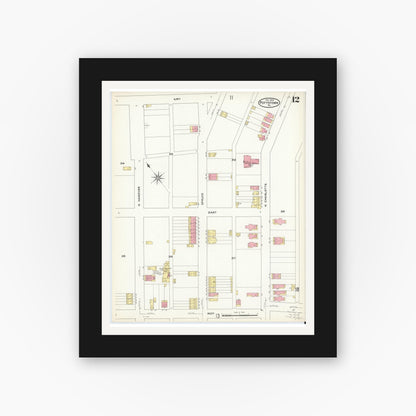 Old map wall art mockup — black gallery frame with white mat — Sanborn Fire Insurance Map from Pottstown, Montgomery County, Pennsylvania (1909), Sheet #0012