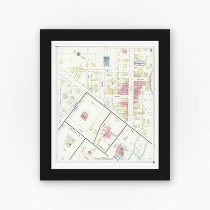 Old map wall art mockup — black gallery frame with white mat — Sanborn Fire Insurance Map from Pemberville, Wood County, Ohio (1910), Sheet #0003