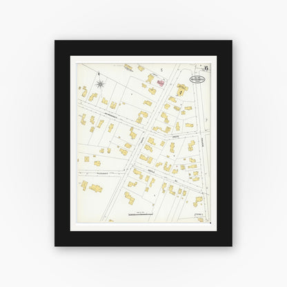 Old map wall art mockup — black gallery frame with white mat — Sanborn Fire Insurance Map from Bridgewater, Plymouth County, Massachusetts (1906), Sheet #0006