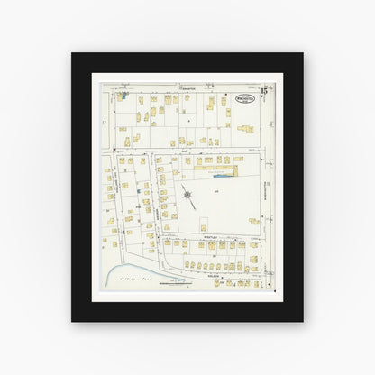 Old map wall art mockup — black gallery frame with white mat — Sanborn Fire Insurance Map from Winchester, Middlesex County, Massachusetts (1921), Sheet #0015