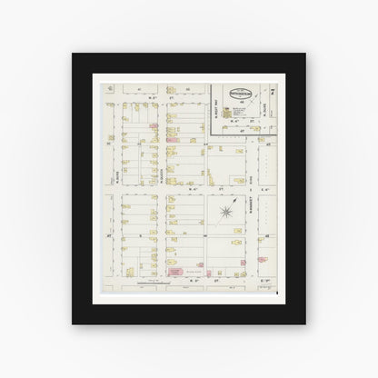 Old map wall art mockup — black gallery frame with white mat — Sanborn Fire Insurance Map from Northumberland, Northumberland County, Pennsylvania (1890), Sheet #0007