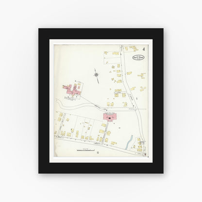 Old map wall art mockup — black gallery frame with white mat — Sanborn Fire Insurance Map from North Adams, Berkshire County, Massachusetts (1914), Sheet #0004