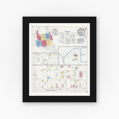 Old map wall art mockup — black gallery frame with white mat — Sanborn Fire Insurance Map from Waterloo, Monroe County, Illinois (1906) - Complete Map Set