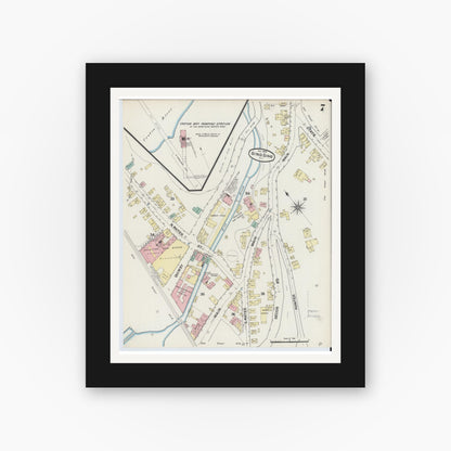 Old map wall art mockup — black gallery frame with white mat — Sanborn Fire Insurance Map from Sing Sing, Westchester County, New York (1891), Sheet #0007