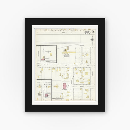 Old map wall art mockup — black gallery frame with white mat — Sanborn Fire Insurance Map from Thorpe, Clark County, Wisconsin (1916), Sheet #0003