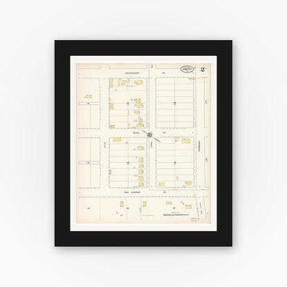 Old map wall art mockup — black gallery frame with white mat — Sanborn Fire Insurance Map from King City, Monterey County, California (1910), Sheet #0002