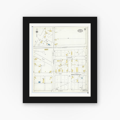 Old map wall art mockup — black gallery frame with white mat — Sanborn Fire Insurance Map from Leipsic, Putnam County, Ohio (1916), Sheet #0003
