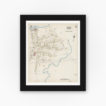 Old map wall art mockup — black gallery frame with white mat — Sanborn Fire Insurance Map from Keyport, Monmouth County, New Jersey (1923), Sheet #0011