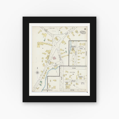 Old map wall art mockup — black gallery frame with white mat — Sanborn Fire Insurance Map from Natick, Middlesex County, Massachusetts (1888), Sheet #0009