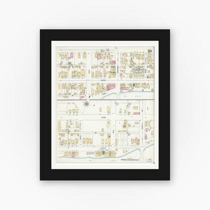 Old map wall art mockup — black gallery frame with white mat — Sanborn Fire Insurance Map from Logansport, Cass County, Indiana (1906), Sheet #0019