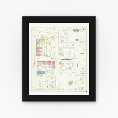 Old map wall art mockup — black gallery frame with white mat — Sanborn Fire Insurance Map from Lake Benton, Lincoln County, Minnesota (1917), Sheet #0003
