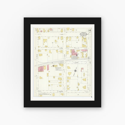 Old map wall art mockup — black gallery frame with white mat — Sanborn Fire Insurance Map from Lincolnton, Lincoln County, North Carolina (1911), Sheet #0004