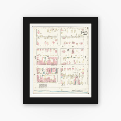 Old map wall art mockup — black gallery frame with white mat — Sanborn Fire Insurance Map from Fort Madison, Lee County, Iowa (1884), Sheet #0005
