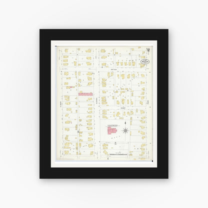 Old map wall art mockup — black gallery frame with white mat — Sanborn Fire Insurance Map from Marion, Marion County, Ohio (1908), Sheet #0002