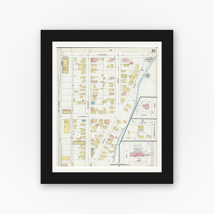 Old map wall art mockup — black gallery frame with white mat — Sanborn Fire Insurance Map from Madison, Dane County, Wisconsin (1902), Sheet #0013