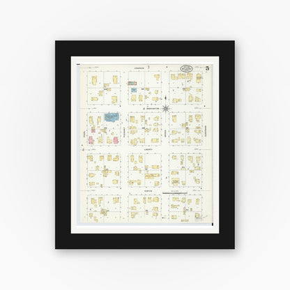 Old map wall art mockup — black gallery frame with white mat — Sanborn Fire Insurance Map from Belding, Ionia County, Michigan (1908), Sheet #0005