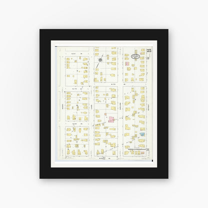 Old map wall art mockup — black gallery frame with white mat — Sanborn Fire Insurance Map from Flint, Genesee County, Michigan (1909), Sheet #0025