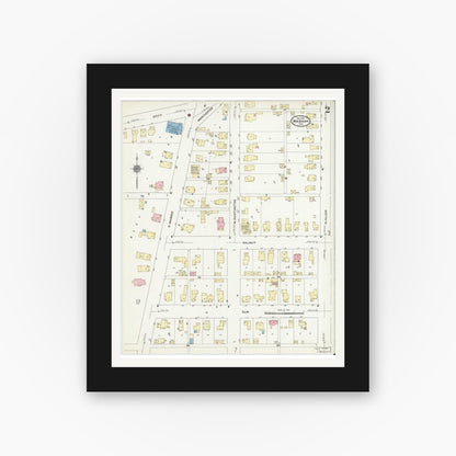 Old map wall art mockup — black gallery frame with white mat — Sanborn Fire Insurance Map from Wabash, Wabash County, Indiana (1910), Sheet #0002