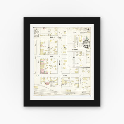 Old map wall art mockup — black gallery frame with white mat — Sanborn Fire Insurance Map from Avoca, Pottawattamie County, Iowa (1888) â€” Complete Set