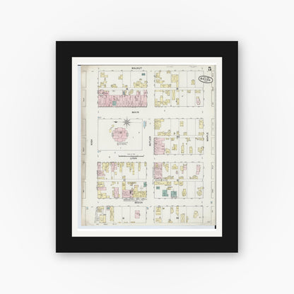 Old map wall art mockup — black gallery frame with white mat — Sanborn Fire Insurance Map from Bryan, Williams County, Ohio (1888), Sheet #0005