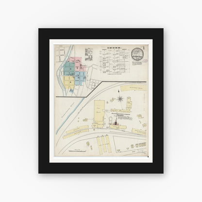 Old map wall art mockup — black gallery frame with white mat — Sanborn Fire Insurance Map from Clearfield, Clearfield County, Pennsylvania (1887) - Complete Map Set
