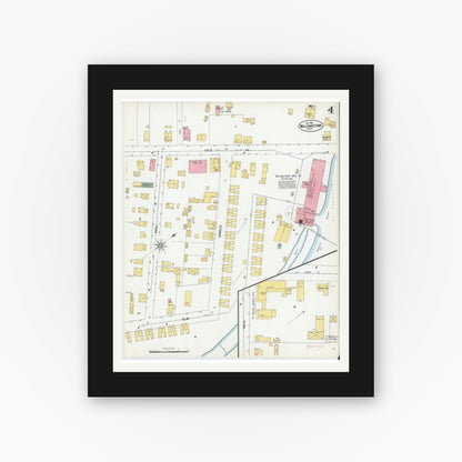 Old map wall art mockup — black gallery frame with white mat — Sanborn Fire Insurance Map from Williamstown, Berkshire County, Massachusetts (1901), Sheet #0004