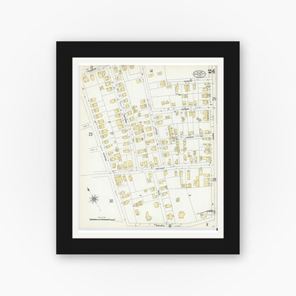 Old map wall art mockup — black gallery frame with white mat — Sanborn Fire Insurance Map from Everett, Middlesex County, Massachusetts (1903), Sheet #0024