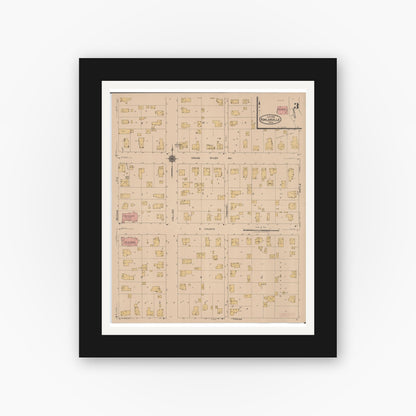Old map wall art mockup — black gallery frame with white mat — Sanborn Fire Insurance Map from Fowlerville, Livingston County, Michigan (1922), Sheet #0003