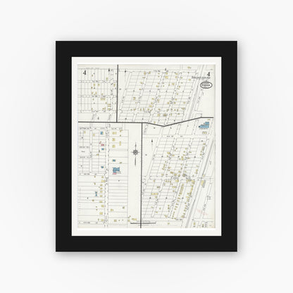 Old map wall art mockup — black gallery frame with white mat — Sanborn Fire Insurance Map from Dania, Broward County, Florida (1924), Sheet #0004