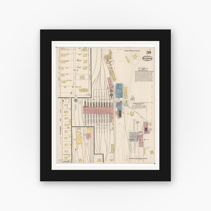 Old map wall art mockup — black gallery frame with white mat — Sanborn Fire Insurance Map from Escanaba, Delta County, Michigan (1921), Sheet #0030