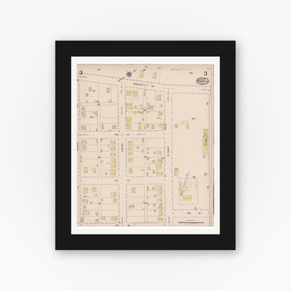 Old map wall art mockup — black gallery frame with white mat — Sanborn Fire Insurance Map from Norwalk, Los Angeles County, California (1922), Sheet #0003