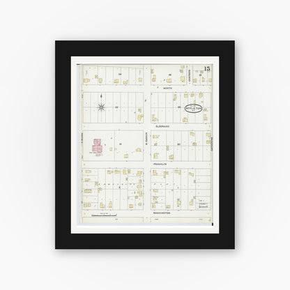 Old map wall art mockup — black gallery frame with white mat — Sanborn Fire Insurance Map from Appleton, Outagamie County, Wisconsin (1891), Sheet #0015