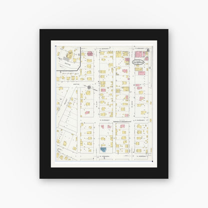 Old map wall art mockup — black gallery frame with white mat — Sanborn Fire Insurance Map from Collinsville, Madison County, Illinois (1915), Sheet #0006