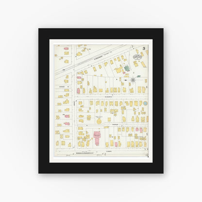 Old map wall art mockup — black gallery frame with white mat — Sanborn Fire Insurance Map from Cortland, Cortland County, New York (1902), Sheet #0003