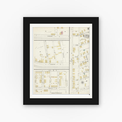 Old map wall art mockup — black gallery frame with white mat — Sanborn Fire Insurance Map from Duquesne, Allegheny County, Pennsylvania (1896), Sheet #0005