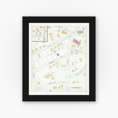 Old map wall art mockup — black gallery frame with white mat — Sanborn Fire Insurance Map from Wellesley, Norfolk County, Massachusetts (1919), Sheet #0004