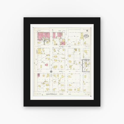 Old map wall art mockup — black gallery frame with white mat — Sanborn Fire Insurance Map from Fairfield, Wayne County, Illinois (1913), Sheet #0006