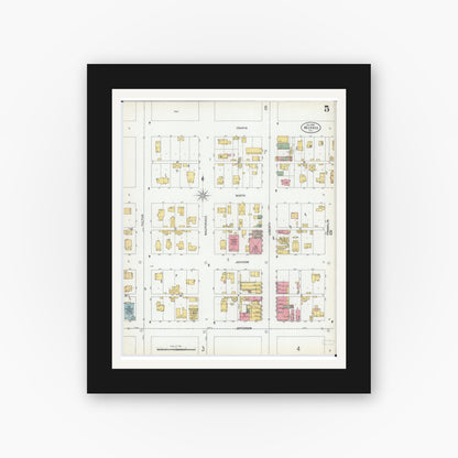 Old map wall art mockup — black gallery frame with white mat — Sanborn Fire Insurance Map from Morris, Grundy County, Illinois (1900), Sheet #0005