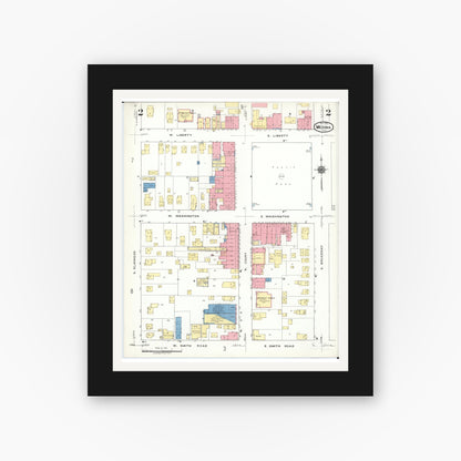 Old map wall art mockup — black gallery frame with white mat — Sanborn Fire Insurance Map from Medina, Medina County, Ohio (1923), Sheet #0002