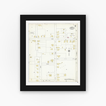 Old map wall art mockup — black gallery frame with white mat — Sanborn Fire Insurance Map from Ocala, Marion County, Florida (1912), Sheet #0002