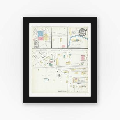 Old map wall art mockup — black gallery frame with white mat — Sanborn Fire Insurance Map from Edgerton, Rock County, Wisconsin (1891) - Complete Map Set