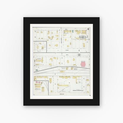 Old map wall art mockup — black gallery frame with white mat — Sanborn Fire Insurance Map from Winnebago, Faribault County, Minnesota (1899), Sheet #0004