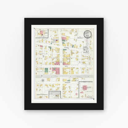 Old map wall art mockup — black gallery frame with white mat — Sanborn Fire Insurance Map from Dunkirk, Hardin County, Ohio (1901), Sheet #0001