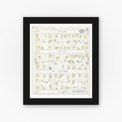 Old map wall art mockup — black gallery frame with white mat — Sanborn Fire Insurance Map from Lake City, Wabasha County, Minnesota (1921), Sheet #0009